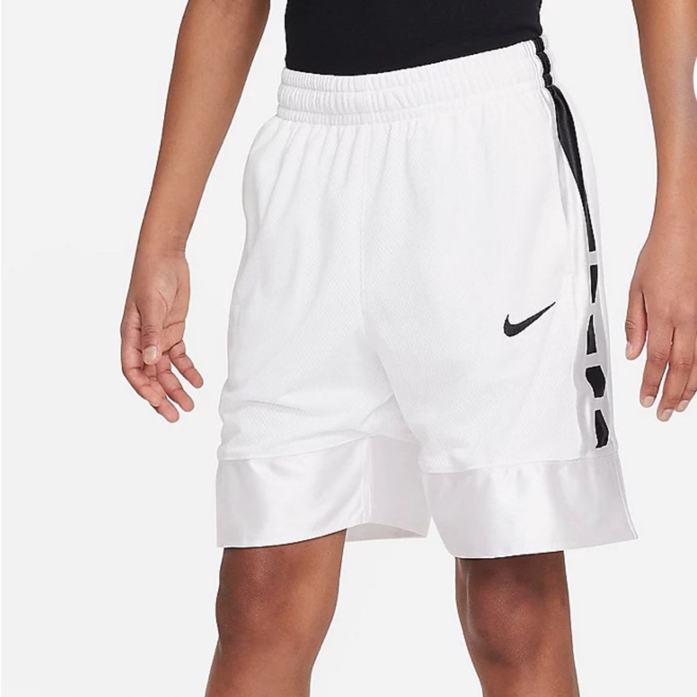 Nike Elite Youth White Mesh Shorts with Black Logo